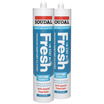 Soudal Stay Fresh Acetoxy Silicone Clear 2 x 290ml TWIN PACK