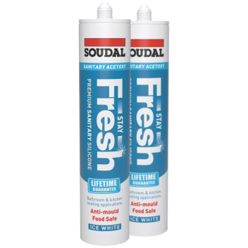 Soudal Stay Fresh Acetoxy Silicone Ice White 2 x 290ml TWIN PACK