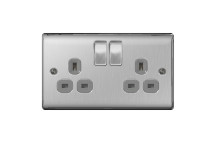 BG Double Socket Outlet Brushed Steel 2G Switched NBS22G